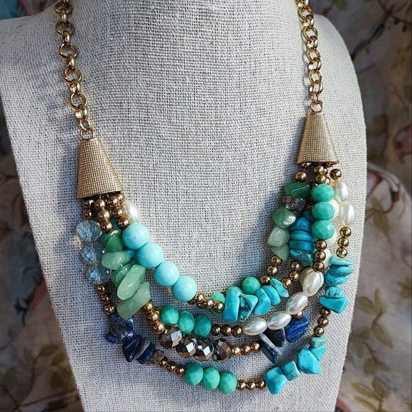 Lia Sophia Laguna Regatta Beaded Bauble Beaded Necklace Faux Jade Turquoise - Picture 11 of 11